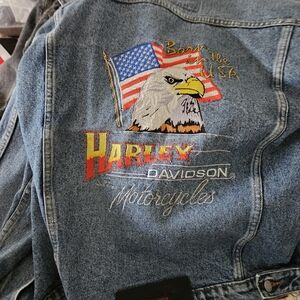 Harley-Davidson Blue Denim Jacket with Eagle and Flag